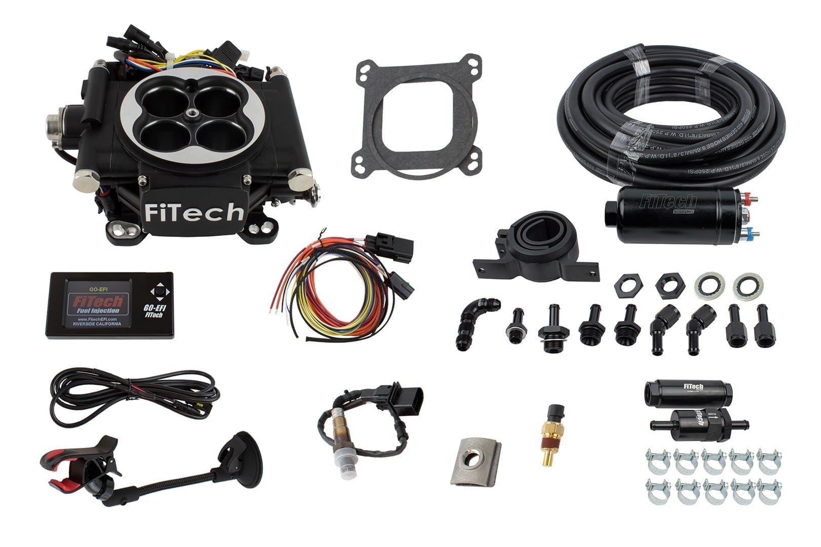 31002Master Kit Go EFI 4 Matte Black + Inline Fuel Pump FiTech Fuel Injection