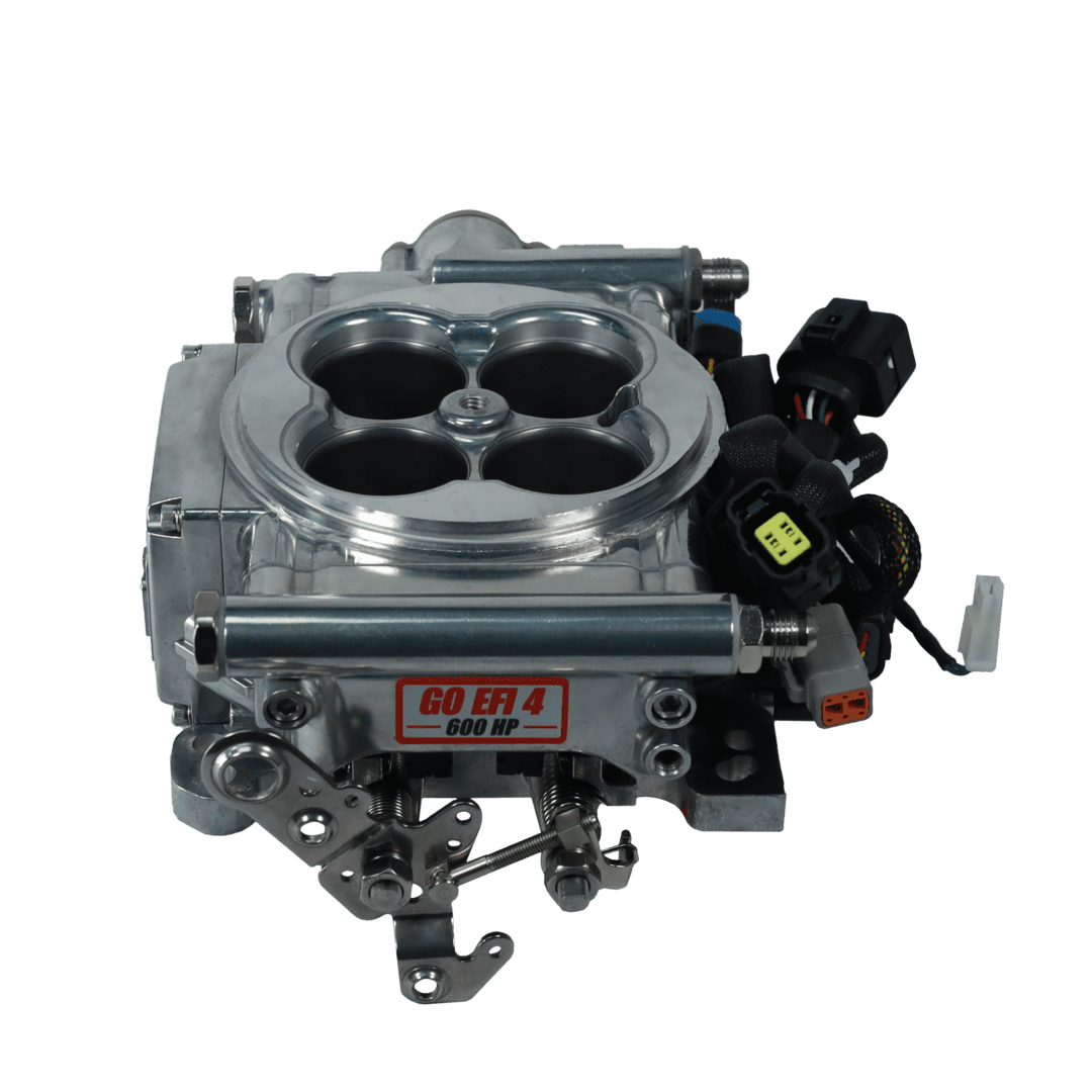 Carburetor with four barrels on black background.