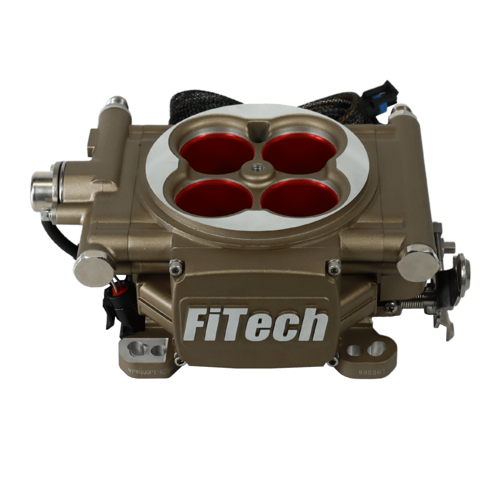 A FiTech fuel injection throttle body with four circular ports.