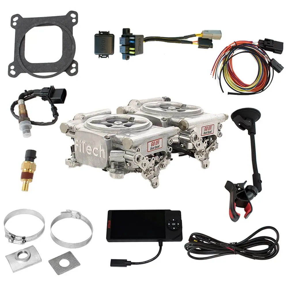 Carburetor conversion kit with various components.
