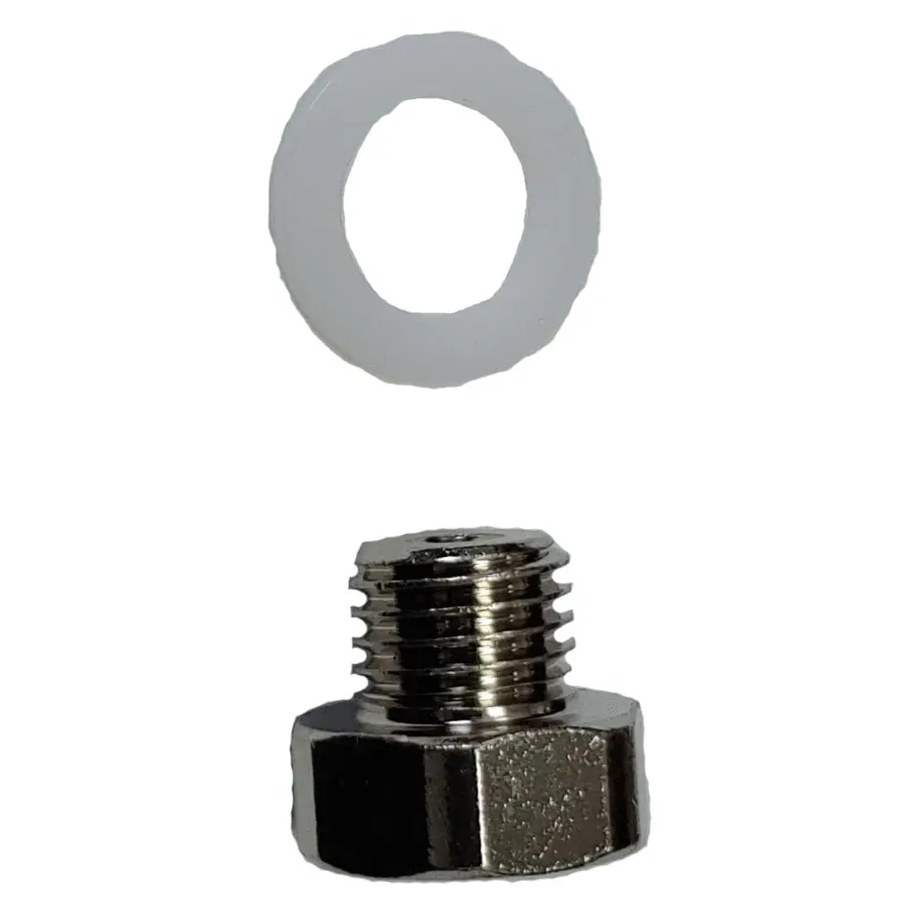 Metal washer and hex bolt on a white background.