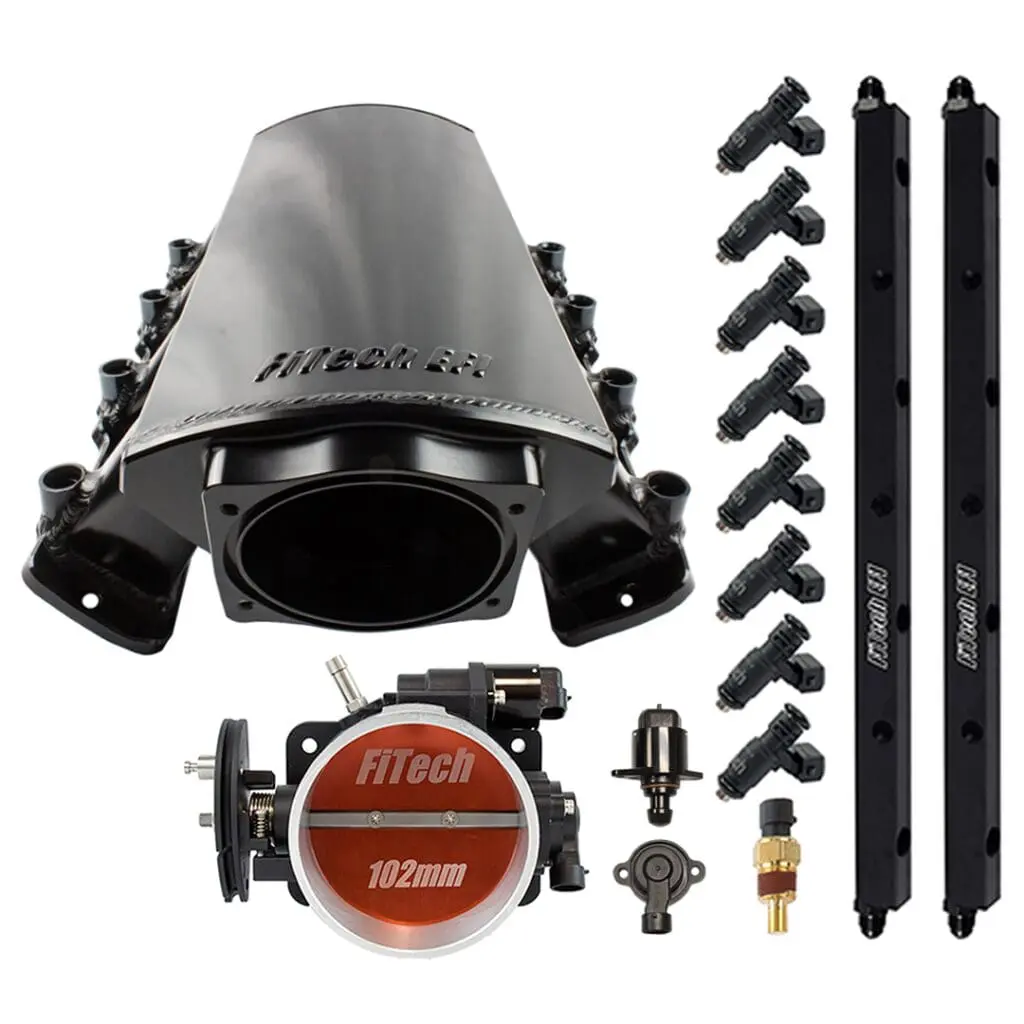 FiTech EFI intake manifold and components.