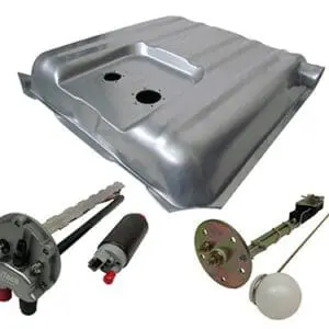 Fuel tank and associated automotive parts displayed.
