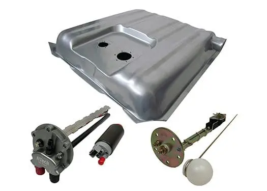 Fuel tank and associated automotive parts displayed.