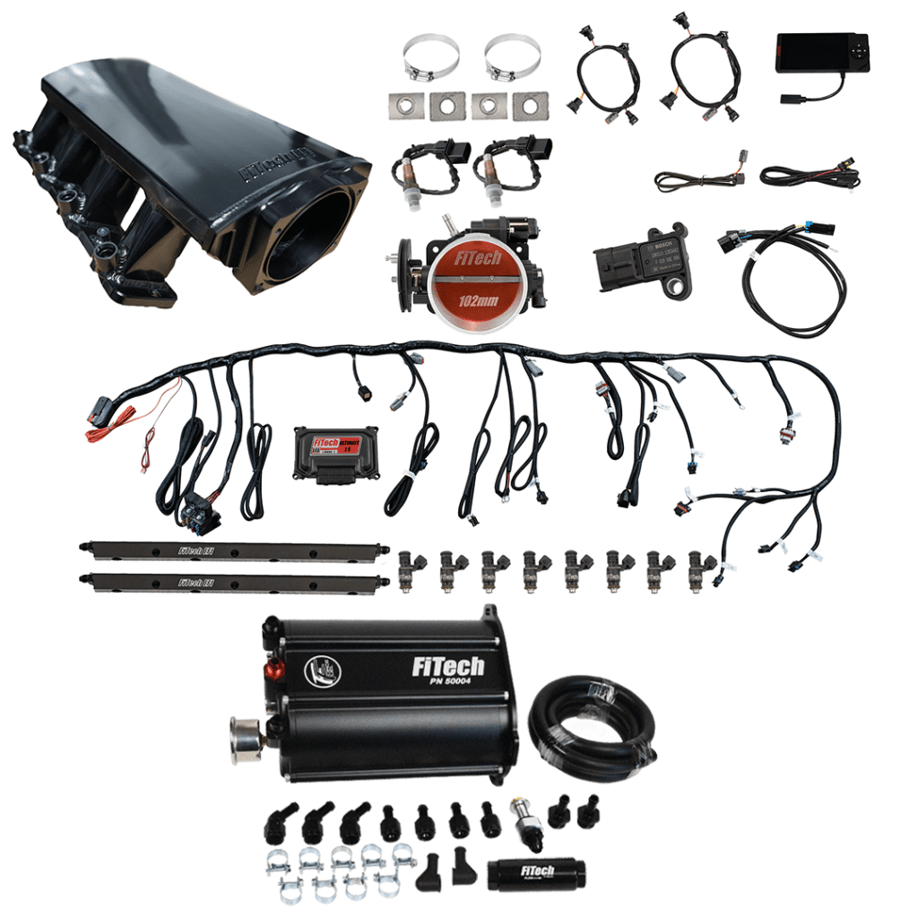 Automotive fuel injection system components and wiring.