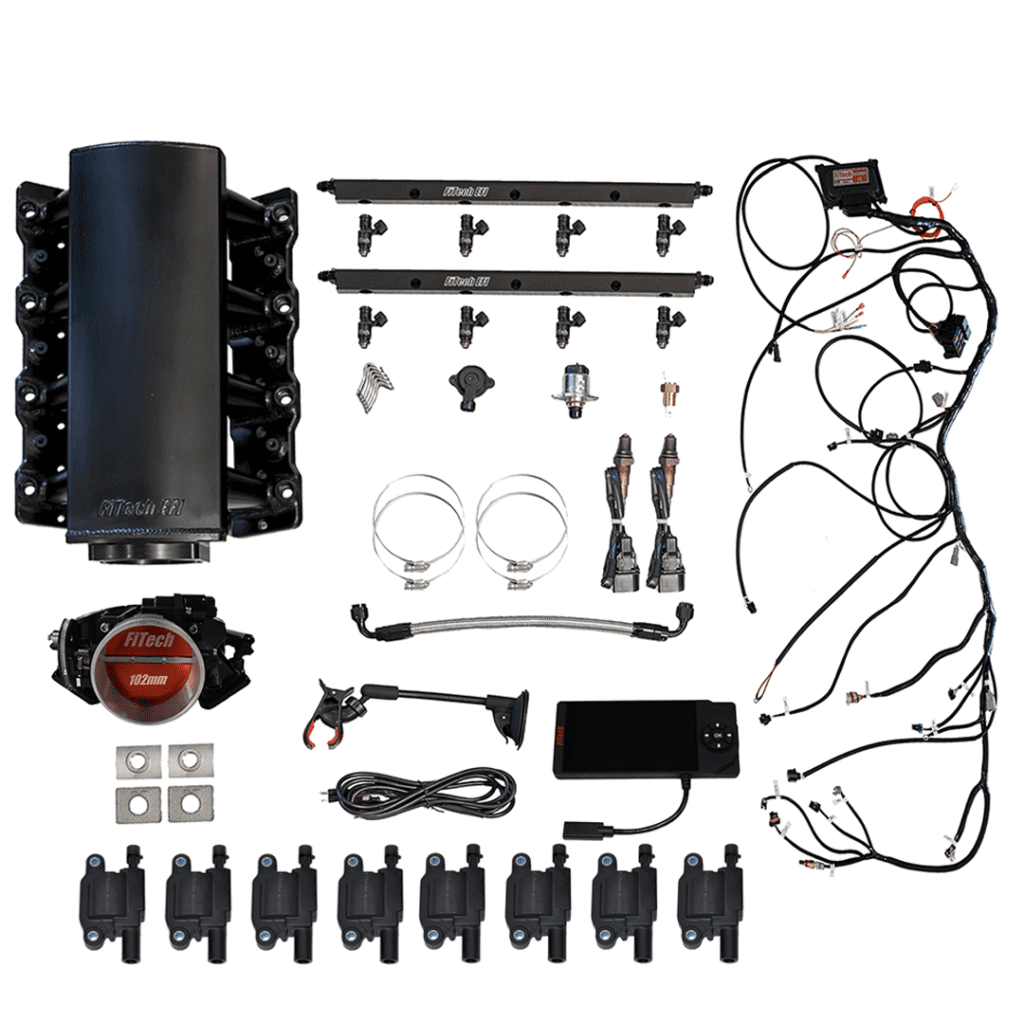 Car engine parts and wiring kit assembly.