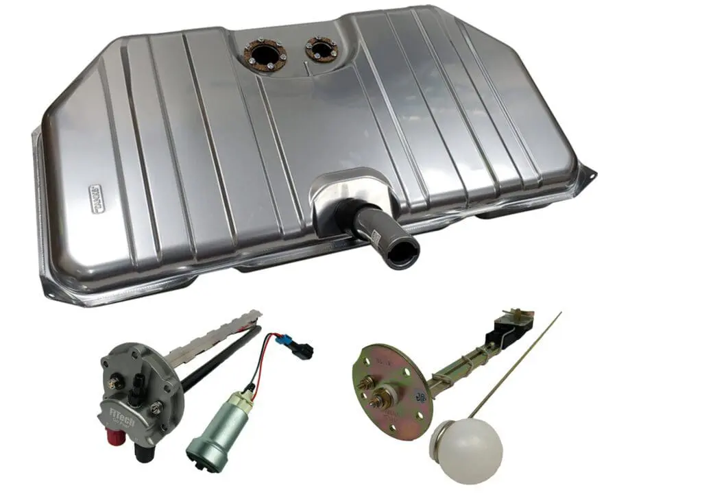 A set of automotive fuel system components including a fuel tank and fuel pump.