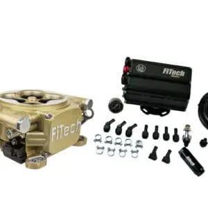 High-performance motorcycle brake caliper kit with accessories.