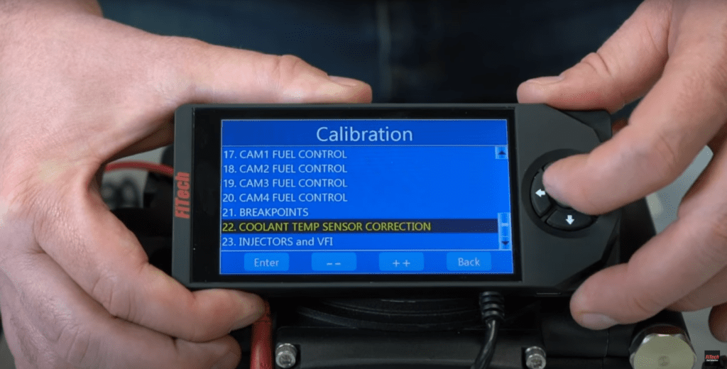 Camera calibration menu showing various control options on a screen.