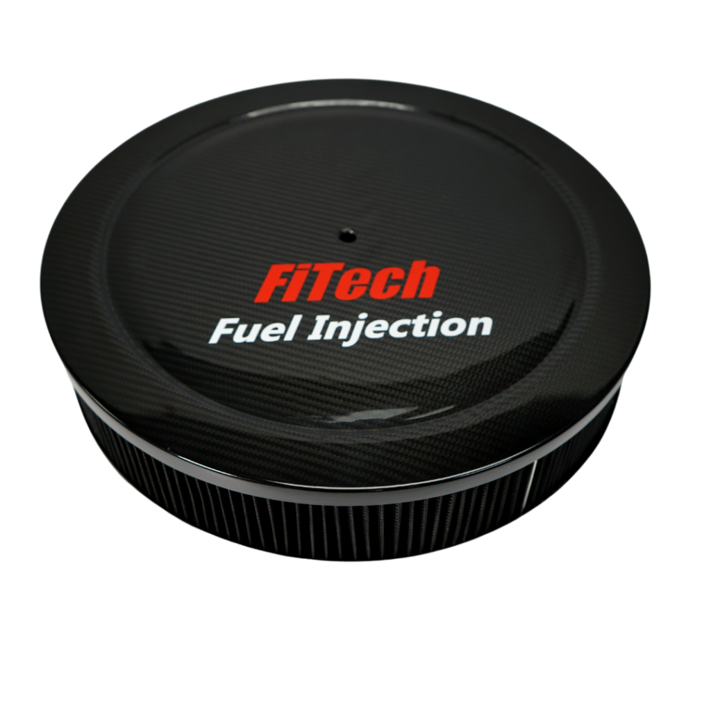 Black FITech Fuel Injection cap with red and white text.