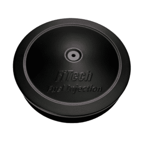 A black, circular wireless charging pad with a textured surface.