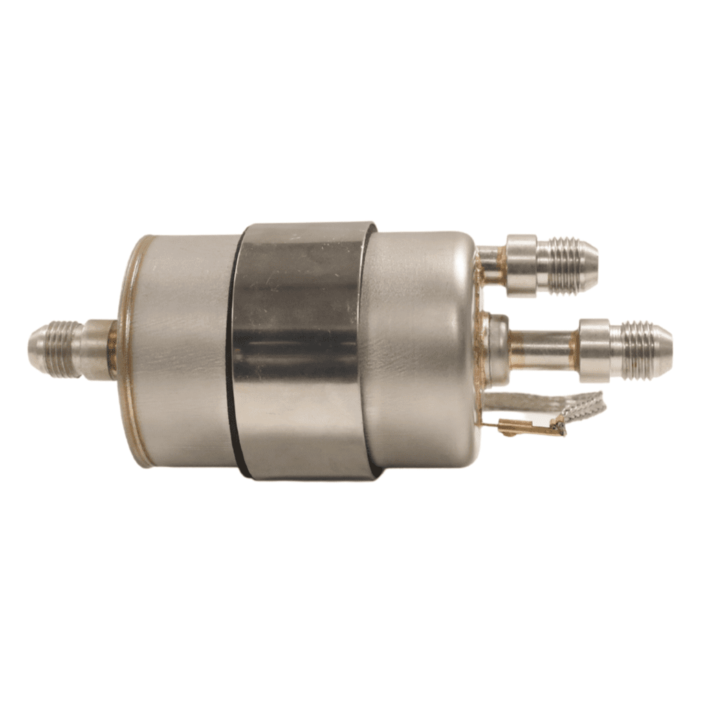 A metallic mechanical component with multiple cylindrical connectors.