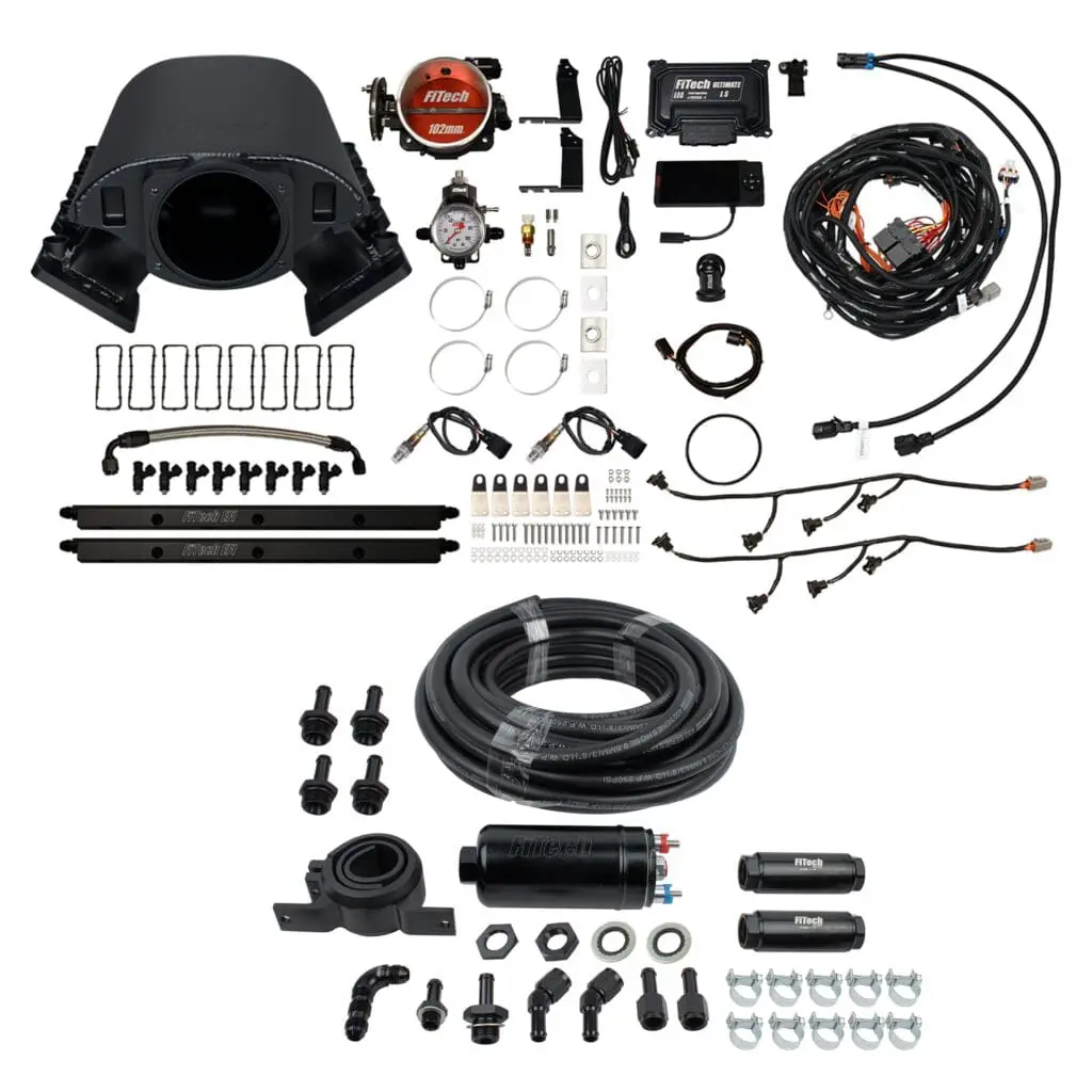 Complete motorcycle wiring harness kit with connectors and accessories.