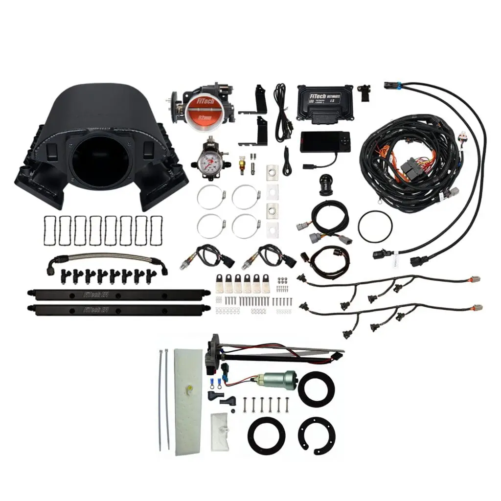 Complete car alarm system with various components and wiring.
