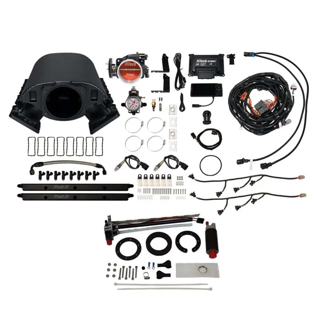 Complete car turbo kit with various components and accessories.