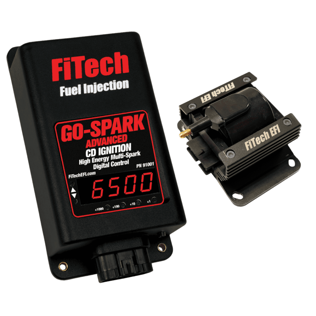 FiTech GO-SPARK ignition control module with coil for performance vehicles.