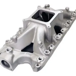 Silver automotive engine intake manifold isolated.