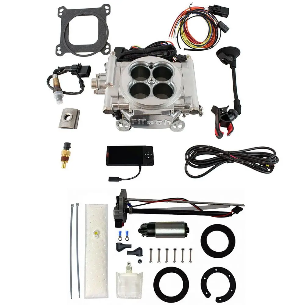EFI throttle body kit with accessories displayed.