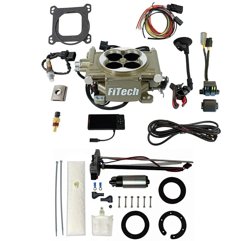FiTech EFI system components and wiring kit.