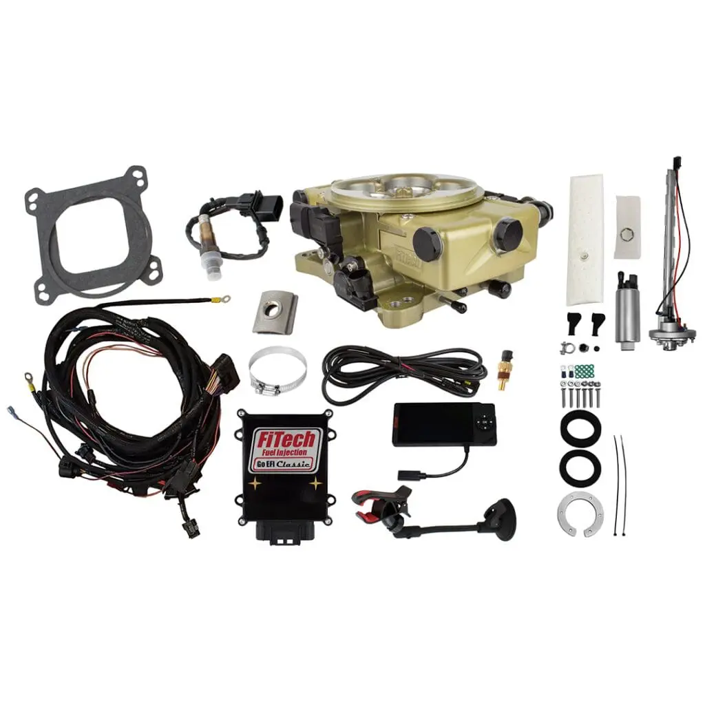 Throttle body EFI kit with components.