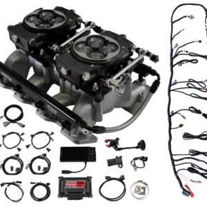Throttle body and wiring kit components displayed.
