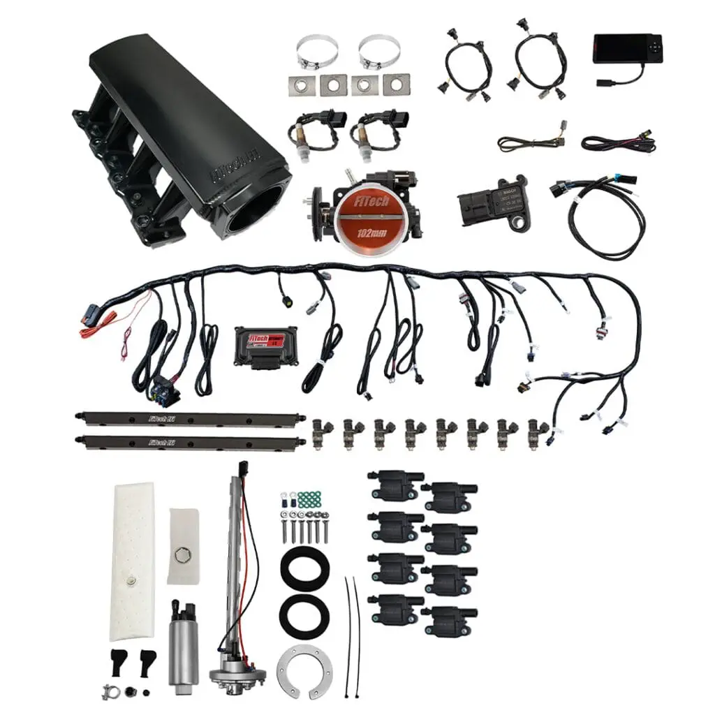 Automotive engine parts and wiring components.