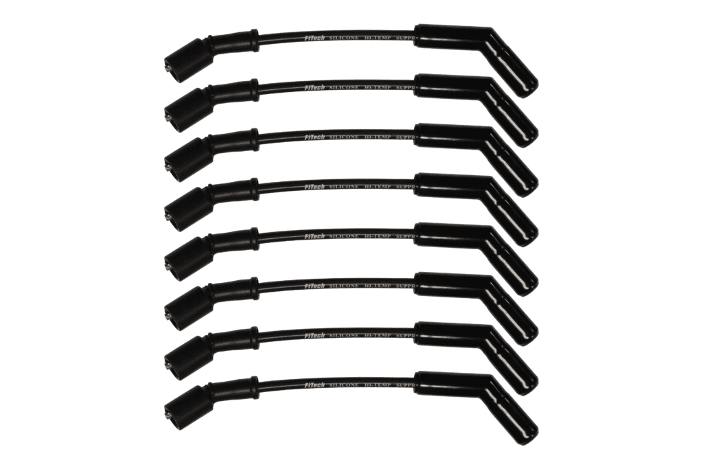 Eight black ignition wires arranged horizontally.