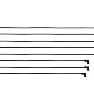 Eight black right-angle cables aligned horizontally.