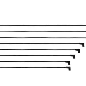 Eight black right-angle guitar patch cables.