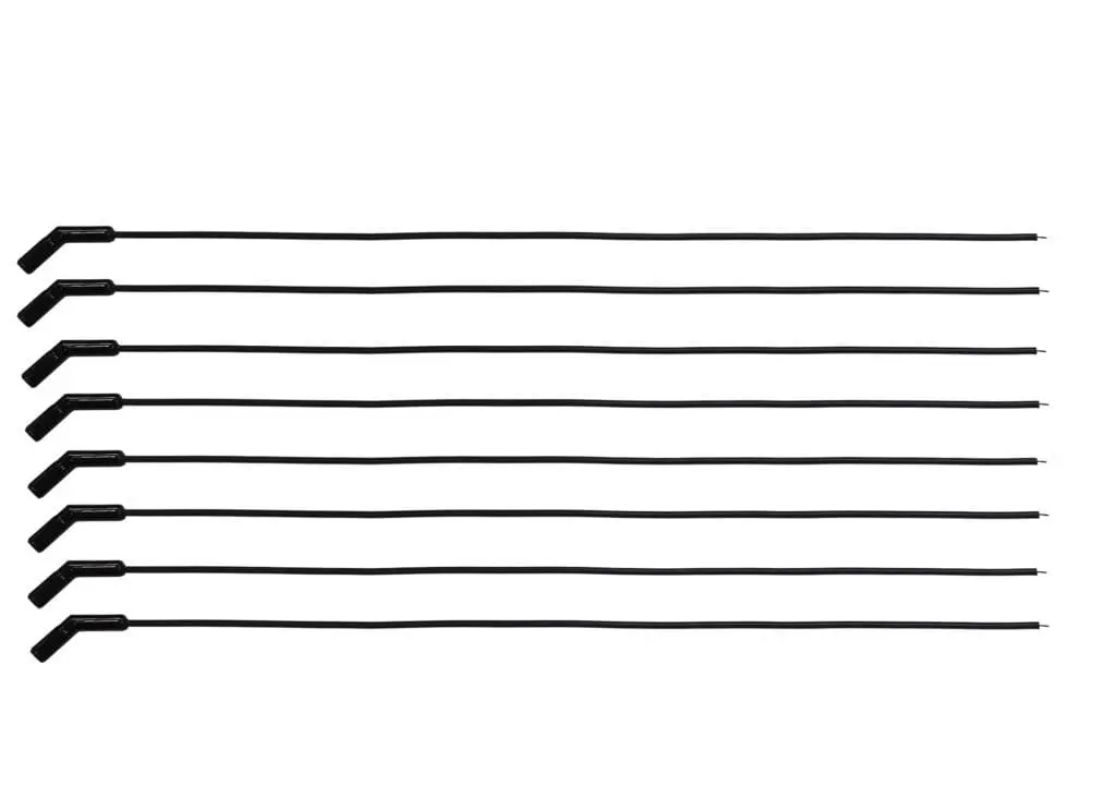 Eight black angled plastic rods aligned horizontally.