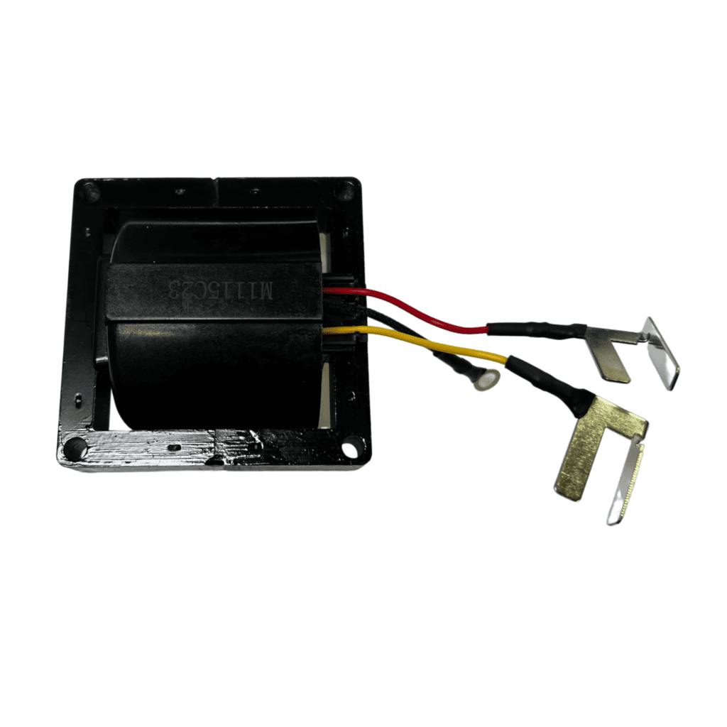 Electrical component with attached wires and connectors.