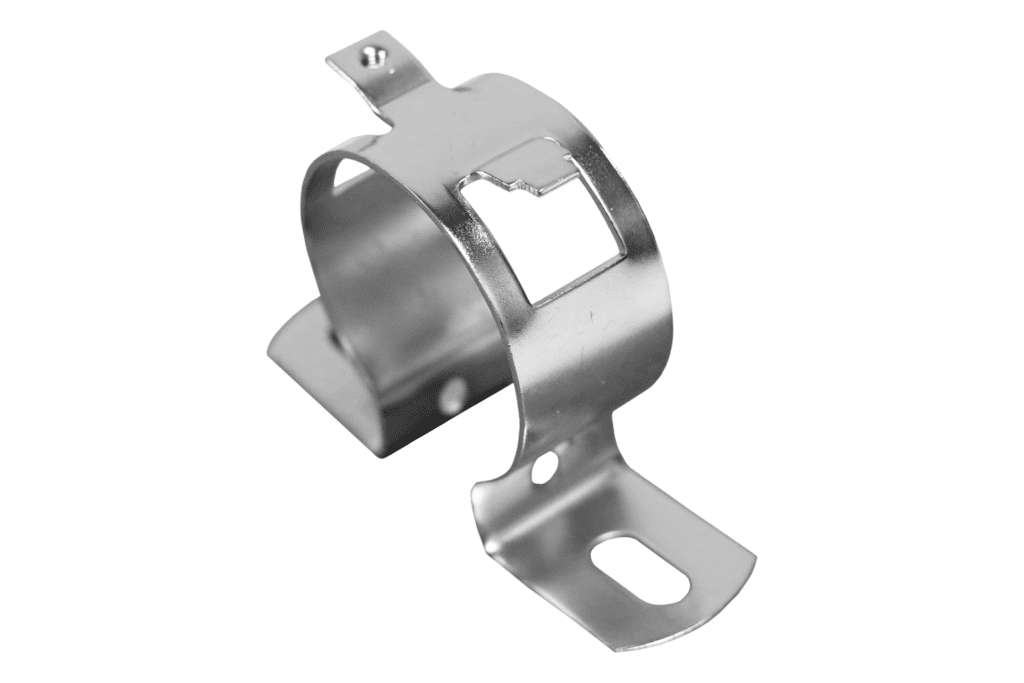 Metal bracket with mounting holes.