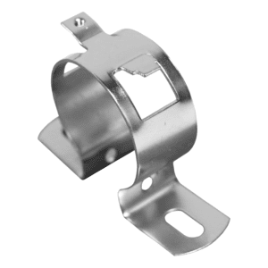 Metal bracket with mounting holes.