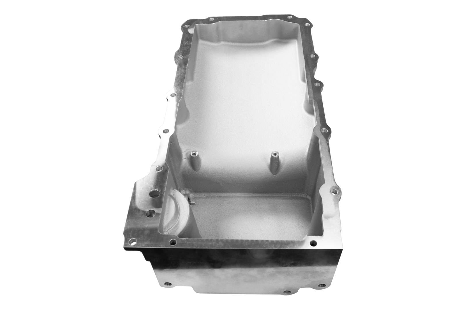 Silver metal vehicle engine oil pan.