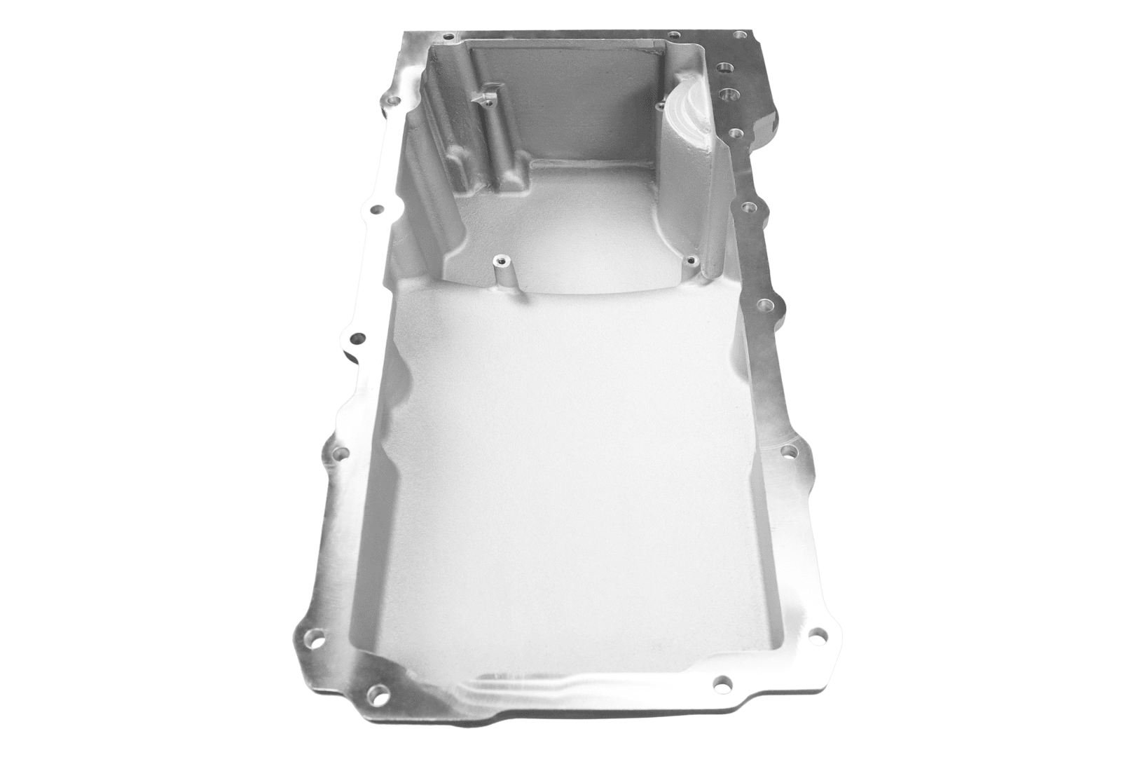Silver automotive engine oil pan.