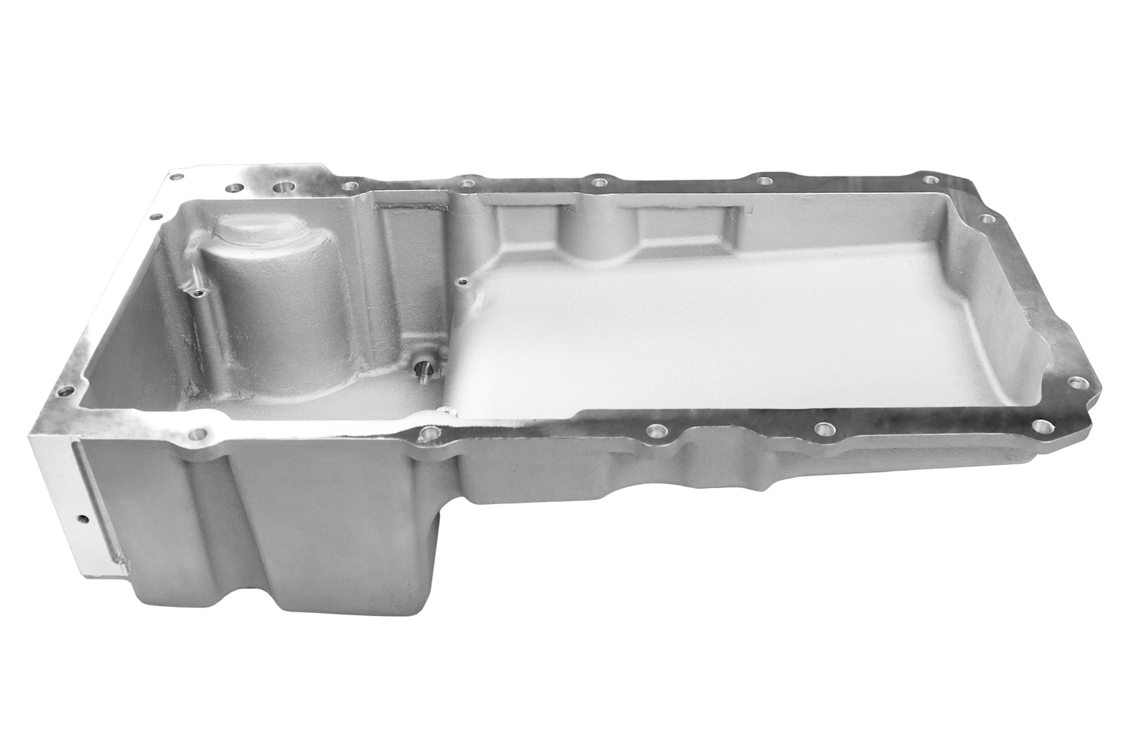 Aluminum engine oil pan, isolated on white.