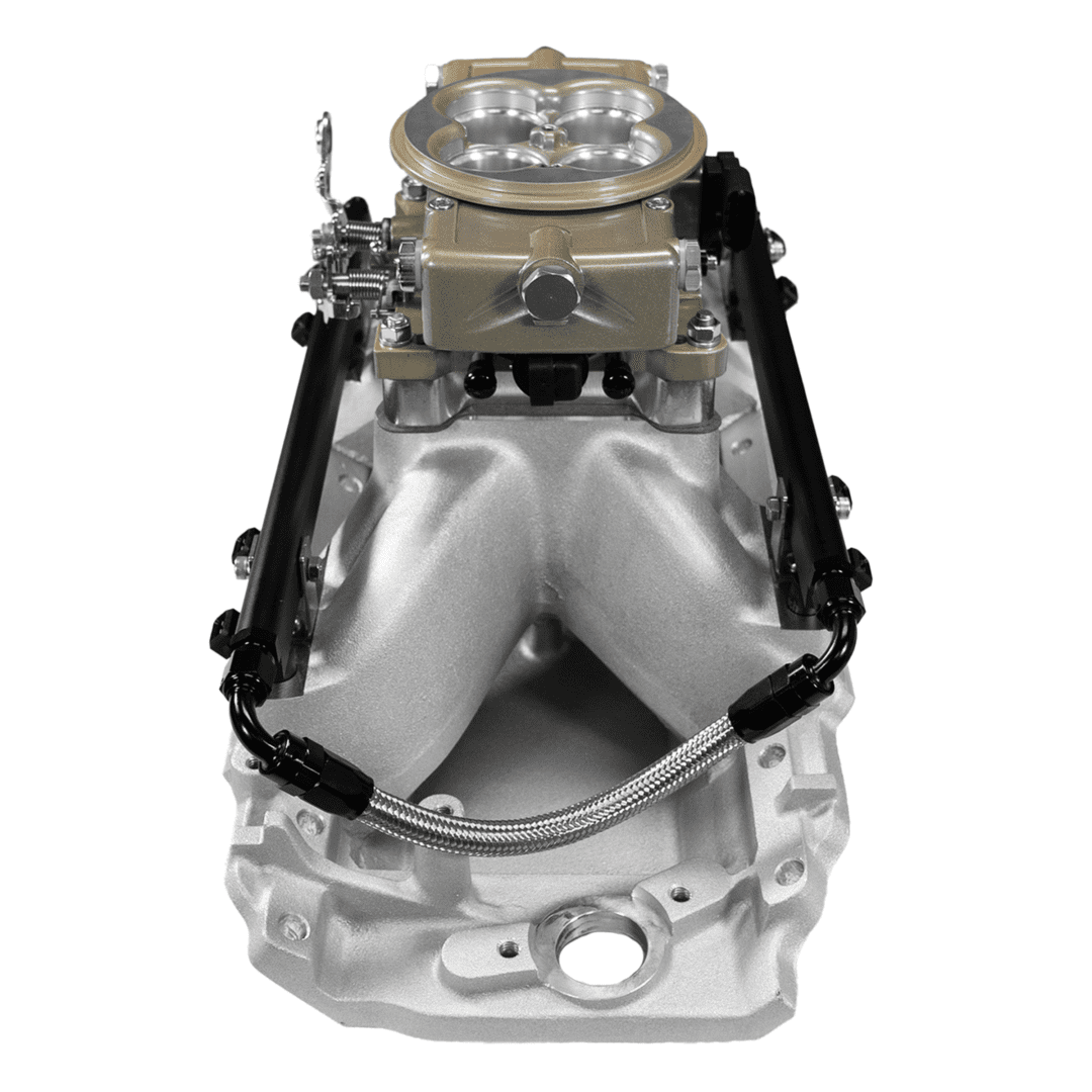 Carburetor and intake manifold assembly.