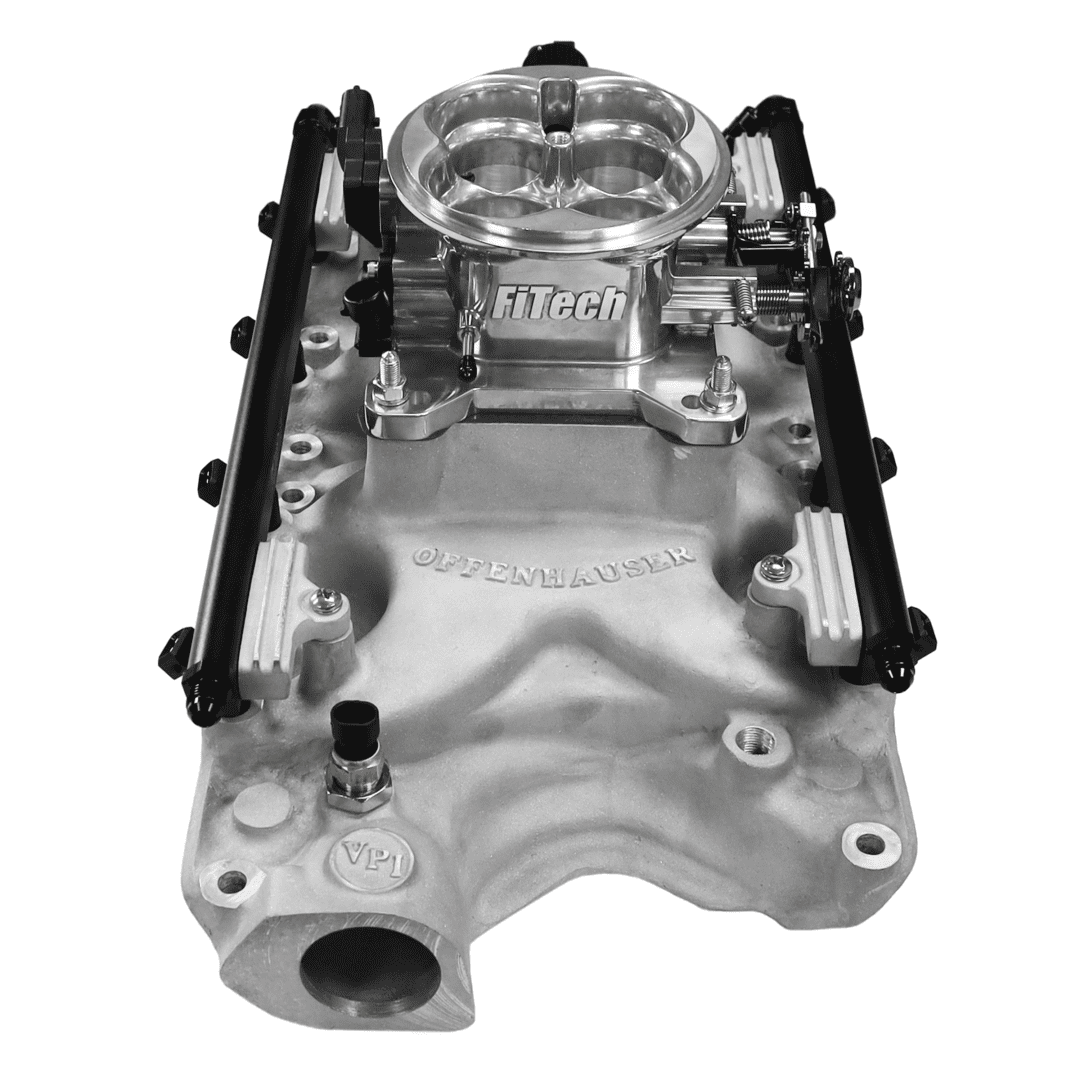 Car engine intake manifold with FiTech component.