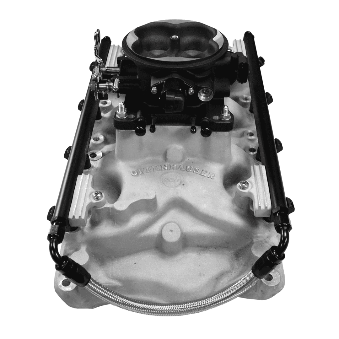 Engine intake manifold with throttle body assembly.
