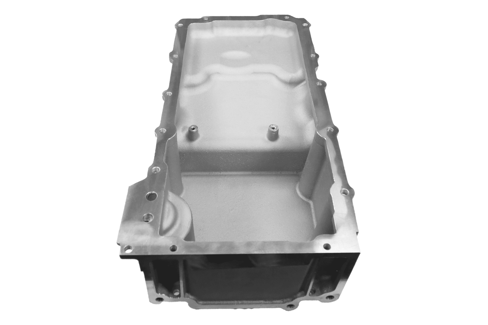 Engine oil pan on white background.