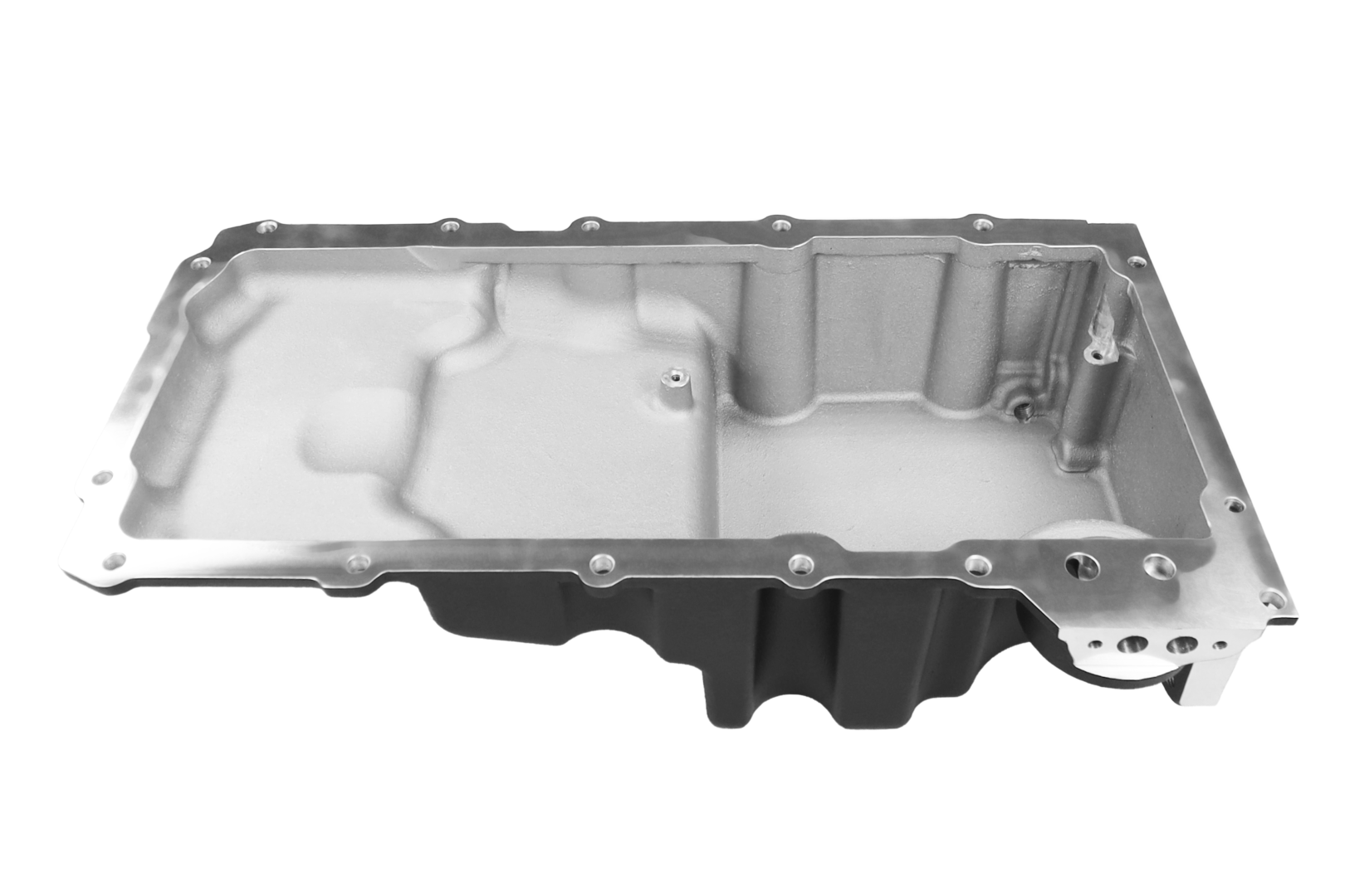 Car engine oil pan on white background.