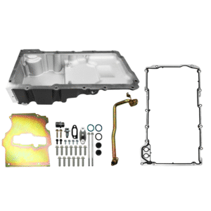 Complete engine oil pan gasket and hardware kit for car maintenance.