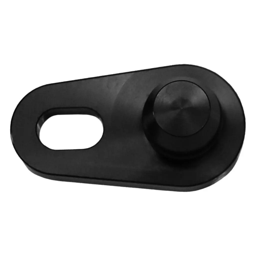 Black metal latch with circular knob.