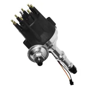 Car engine distributor with ignition wires.