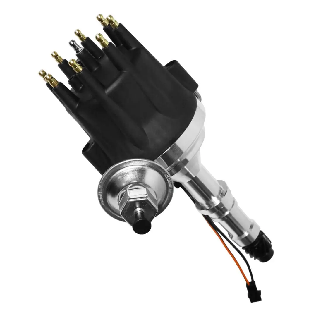 Car engine distributor with ignition wires.