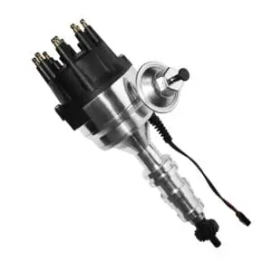 Car engine distributor with ignition wires.