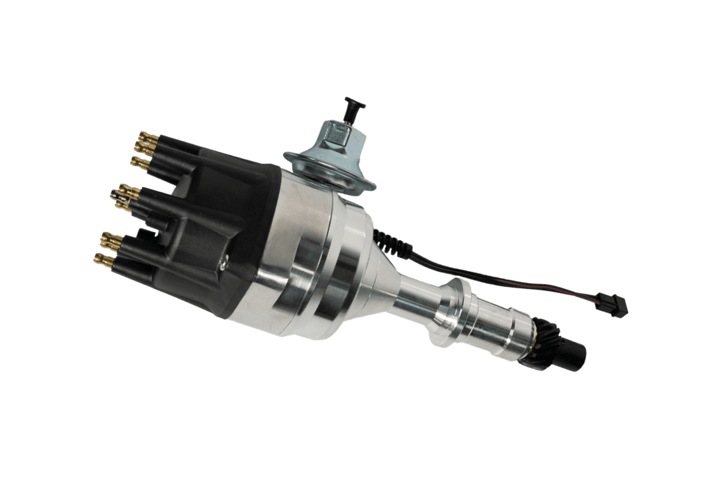 Car distributor on black background.