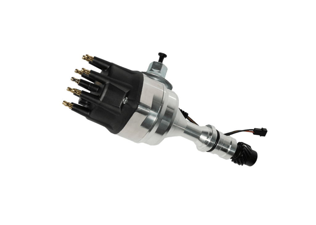 Ignition distributor on black background.