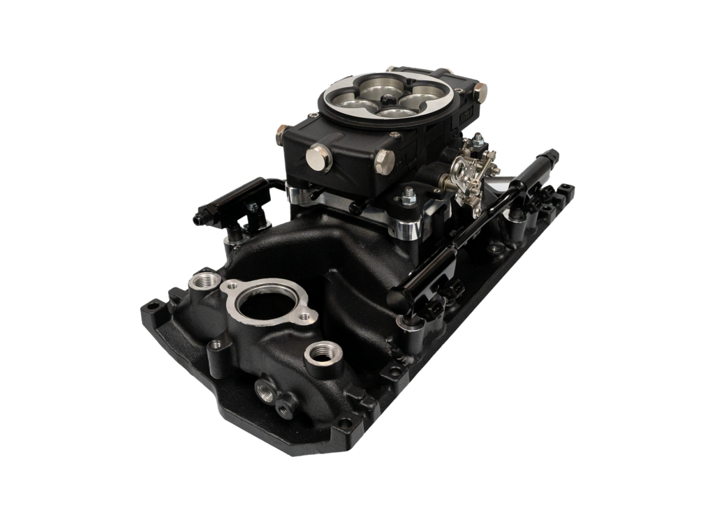 Car engine component on black background.