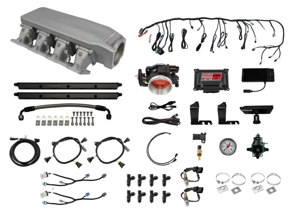Various electronic components and wiring harnesses laid out systematically.